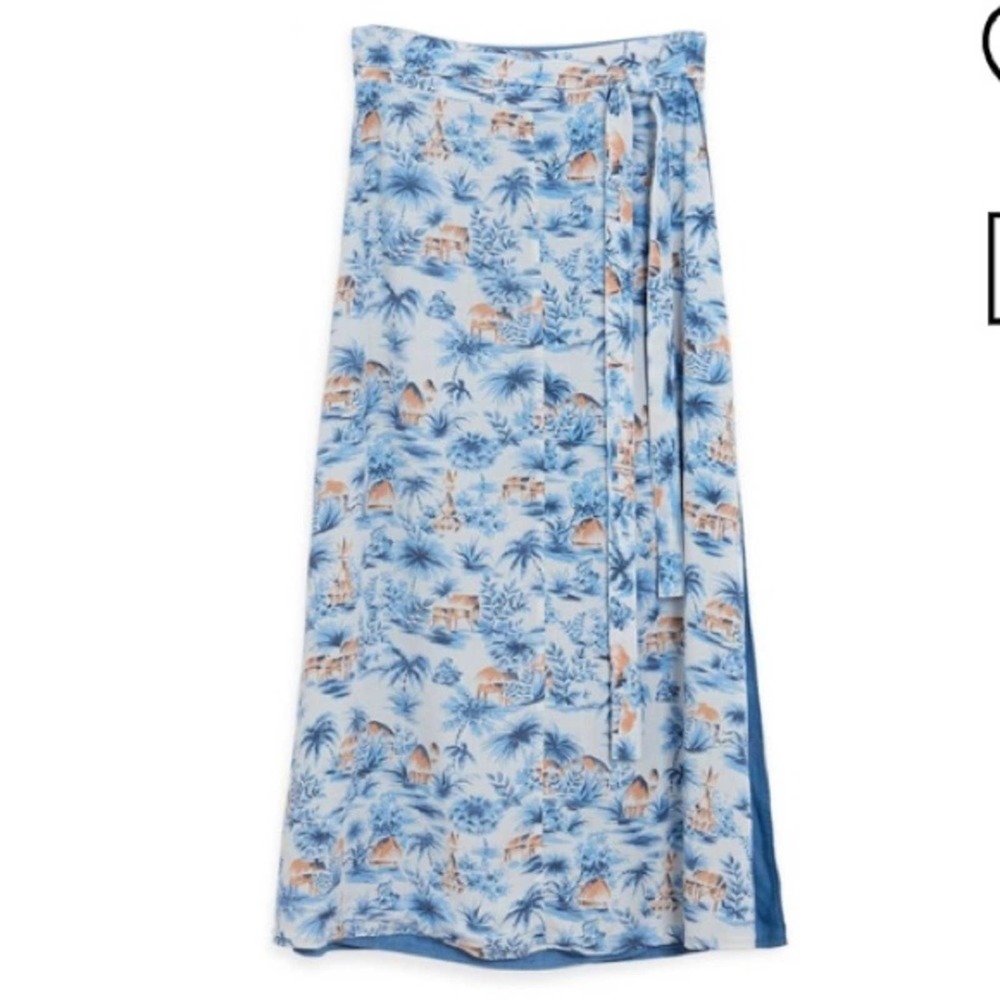 Faherty Blue & Tan Tropical Print Wrap Skirt